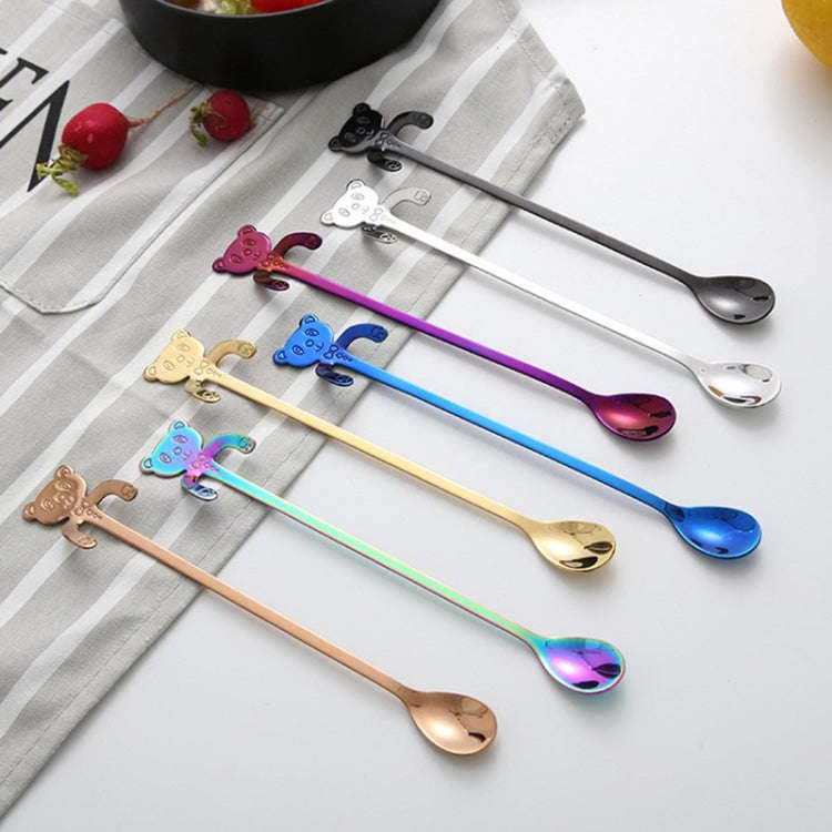 Cute Bear Spoon Long Handle Spoons Coffee Drinking Tools(Purple)