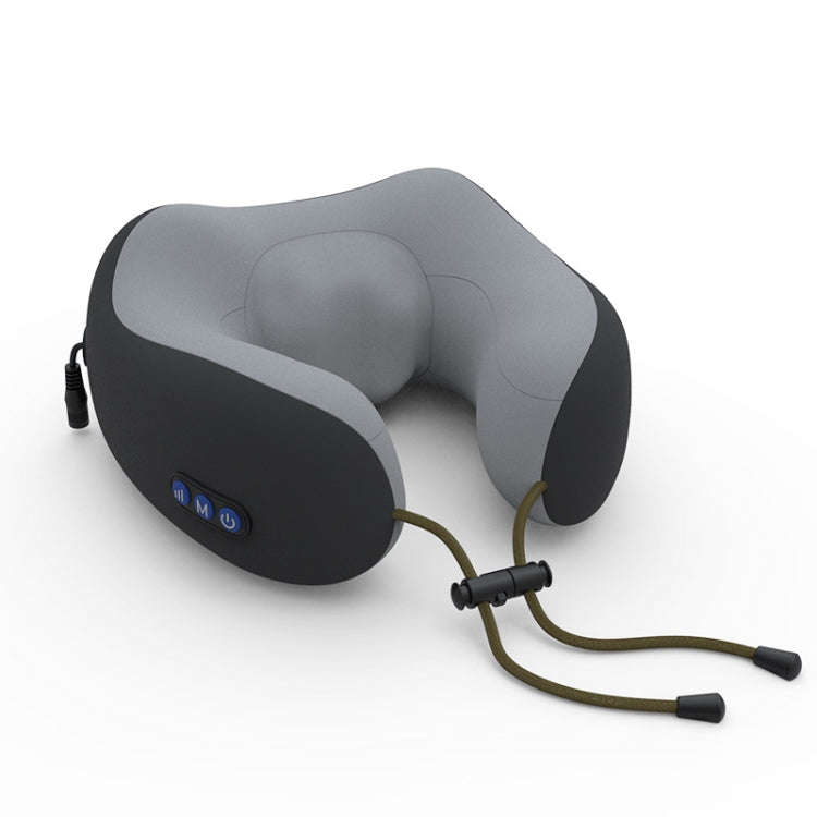 U-shaped Electric Massage Pillow Kneading Shoulder and Neck Massager, Style:Battery Models(Black)