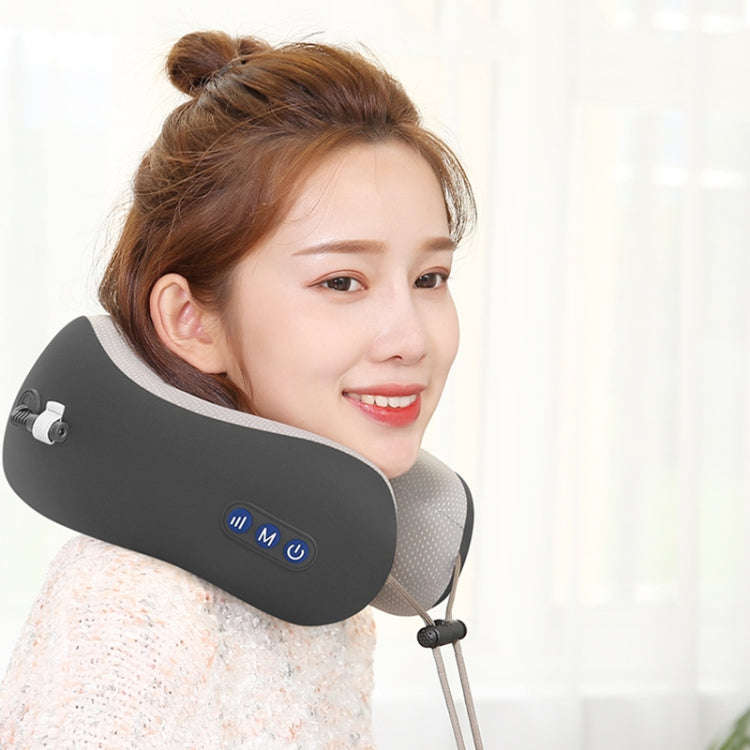 U-shaped Electric Massage Pillow Kneading Shoulder and Neck Massager, Style:Battery Models(Black)