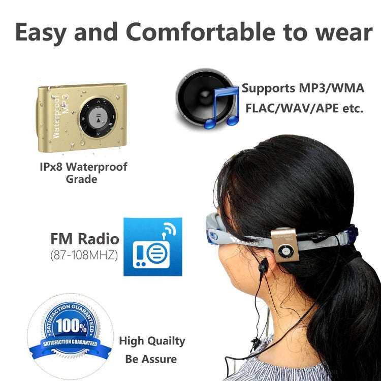C26 IPX8 Waterproof Swimming Diving Sports MP3 Music Player with Clip & Earphone, Support FM, Mem...