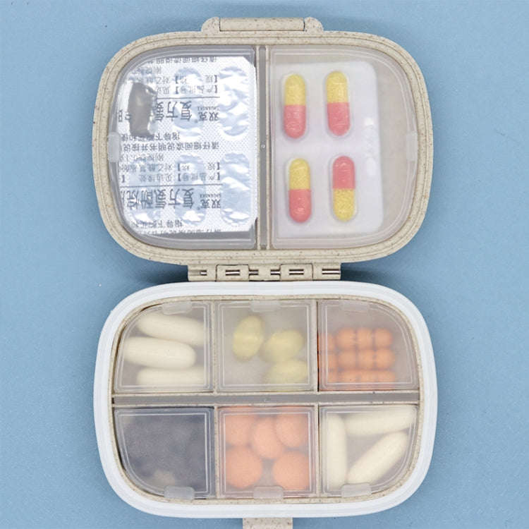 3 PCS 8-Grid Double-layer Portable Mini Straw Pill Storage Box(Wheat Pink)