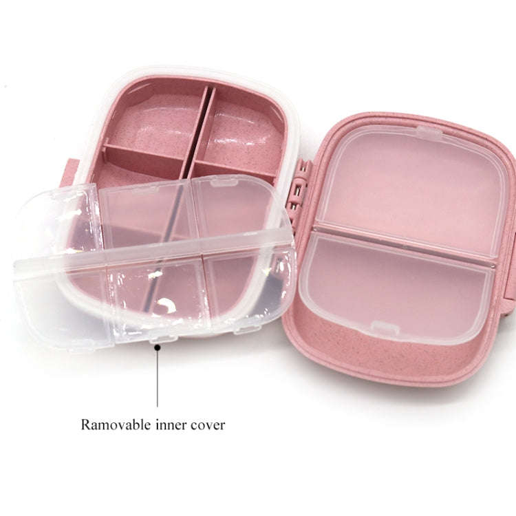 3 PCS 8-Grid Double-layer Portable Mini Straw Pill Storage Box(Wheat Pink)