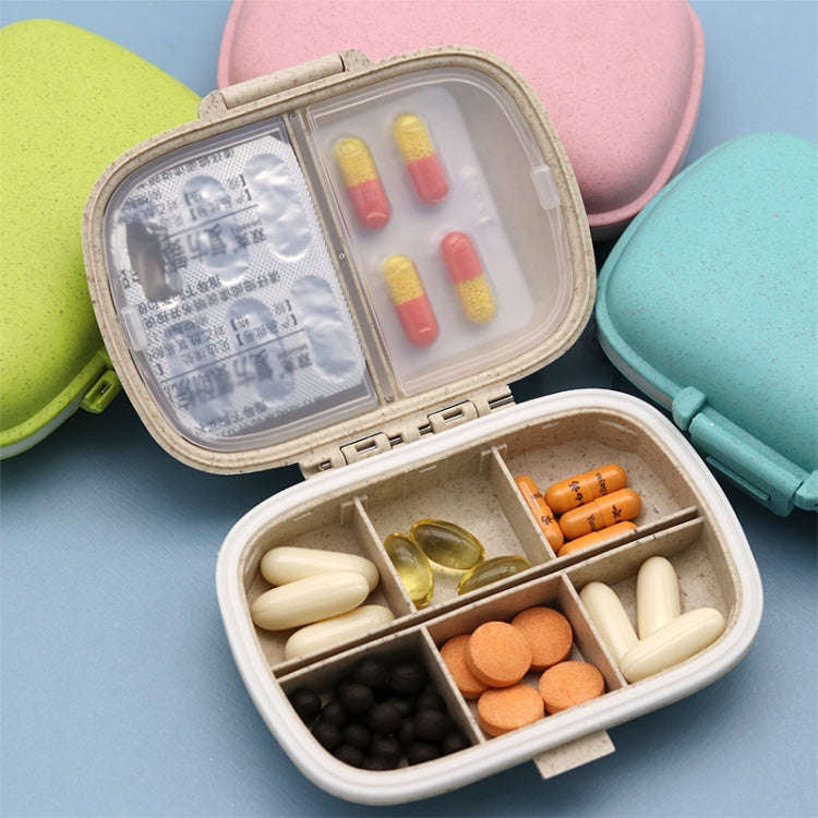 3 PCS 8-Grid Double-layer Portable Mini Straw Pill Storage Box(Wheat Pink)