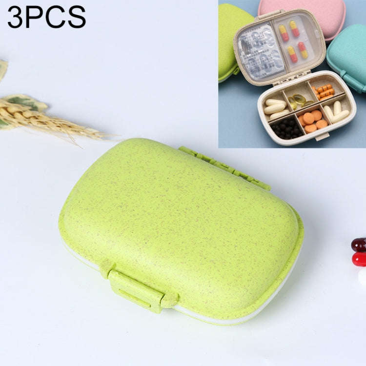 3 PCS 8-Grid Double-layer Portable Mini Straw Pill Storage Box(Wheat Green)