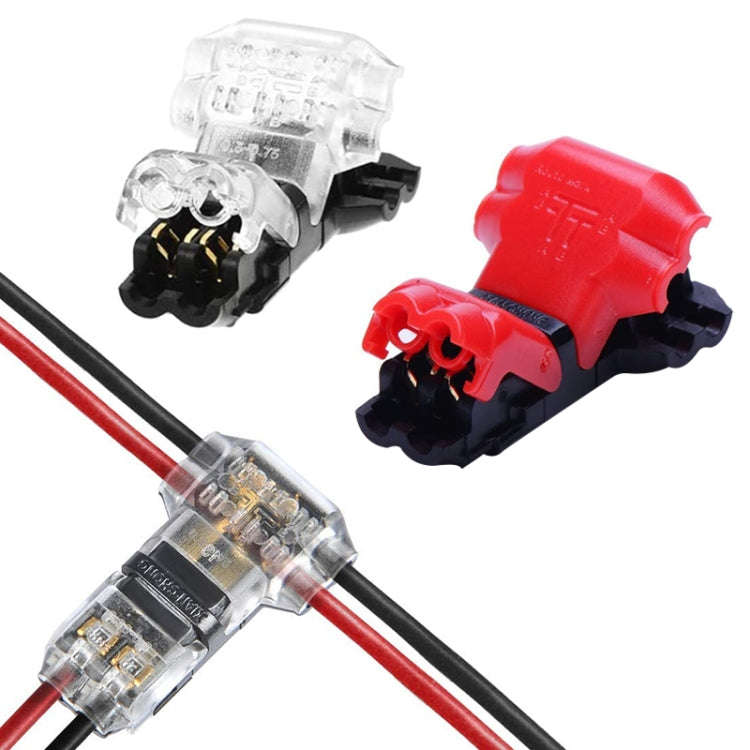 5PCS Peel-free Quick Connector Two-core T-type 2-wire Stripping Terminal Block, Random Color Deli...