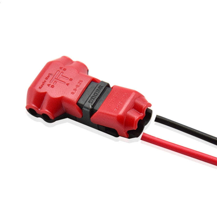 5PCS Peel-free Quick Connector Two-core T-type 2-wire Stripping Terminal Block, Random Color Deli...