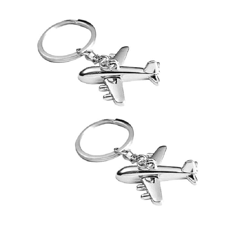 2 PCS Creative Stereo Plane Metal Keychain Bag Pendant Souvenir, Specification:4 × 4 cm(Silver S...