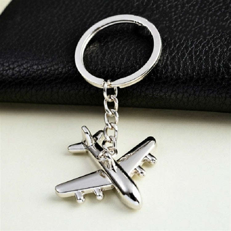2 PCS Creative Stereo Plane Metal Keychain Bag Pendant Souvenir, Specification:4 × 4 cm(Silver S...