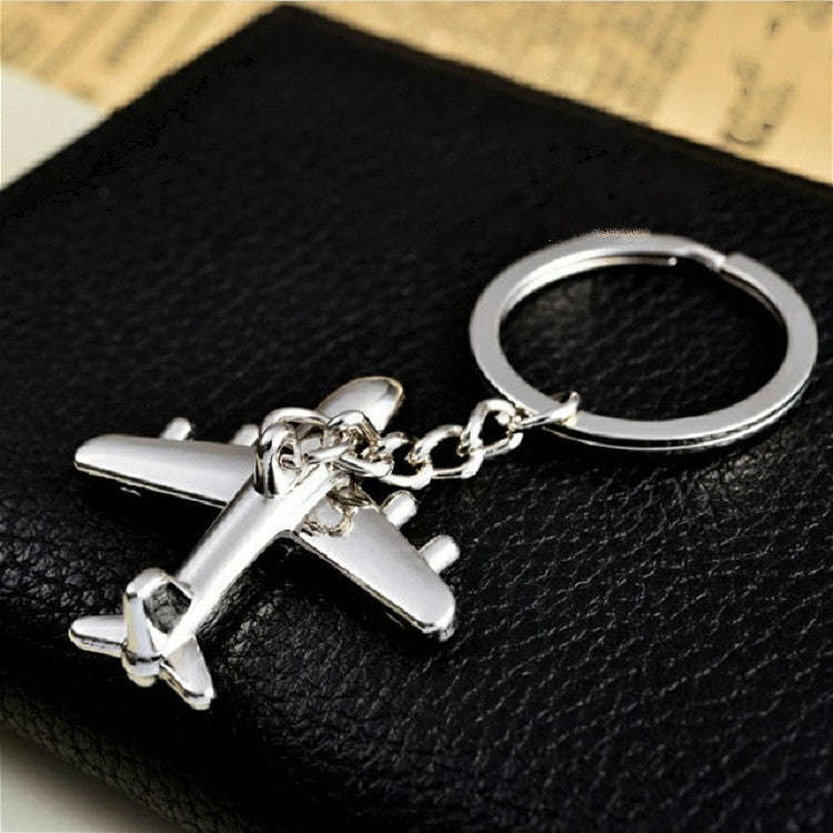 2 PCS Creative Stereo Plane Metal Keychain Bag Pendant Souvenir, Specification:4 × 4 cm(Silver S...