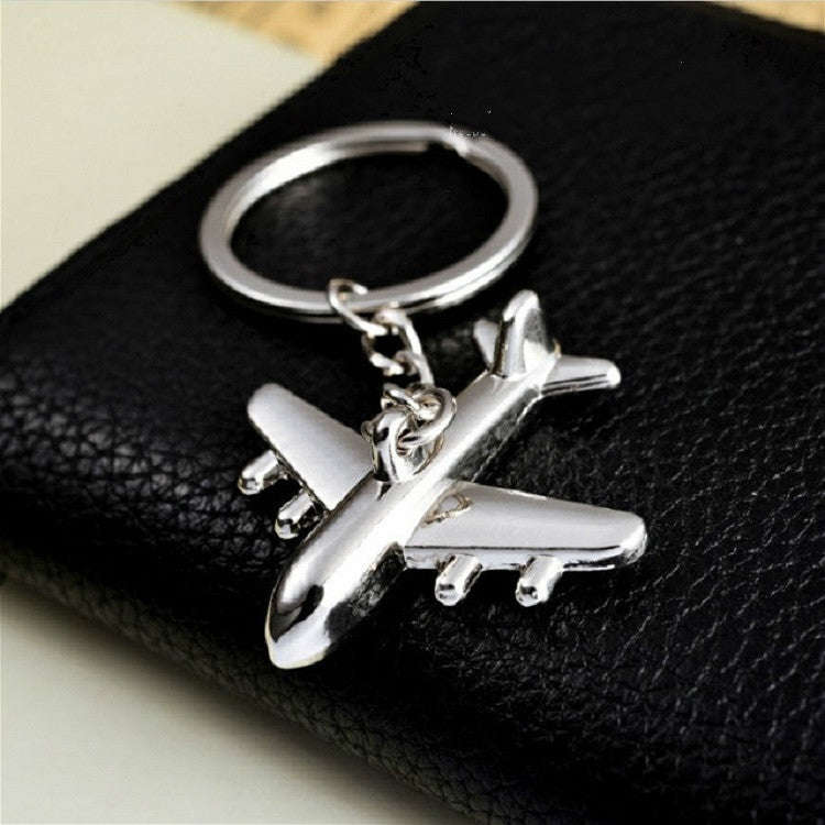 2 PCS Creative Stereo Plane Metal Keychain Bag Pendant Souvenir, Specification:4 × 4 cm(Silver S...