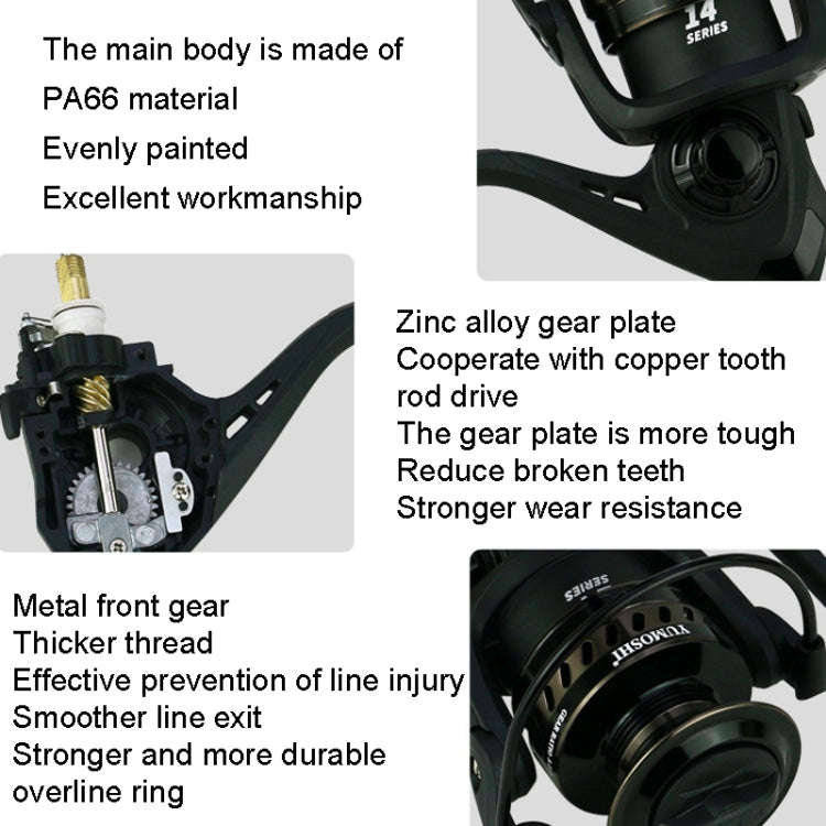 YUMOSHI LS6000 Metal Head Fishing Reel Sea Rod Spinning Reel(Metal Swing Arm+Hard Rubber Grip)