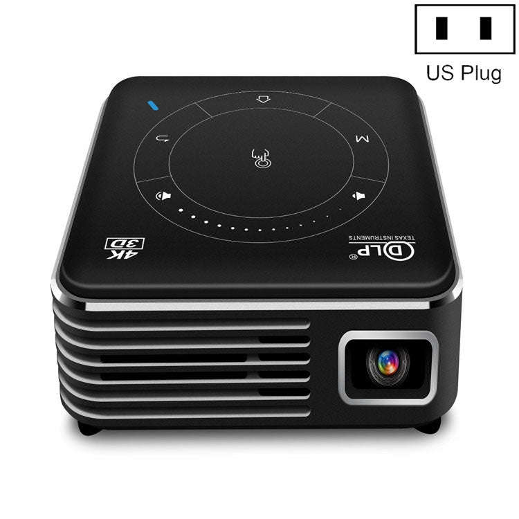 P11 4K HD DLP Mini 3D Projector 4G + 32G Smart Micro Convenient Projector, Style:US Plug(Black)