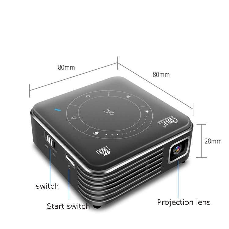 P11 4K HD DLP Mini 3D Projector 4G + 32G Smart Micro Convenient Projector, Style:EU Plug(Black)