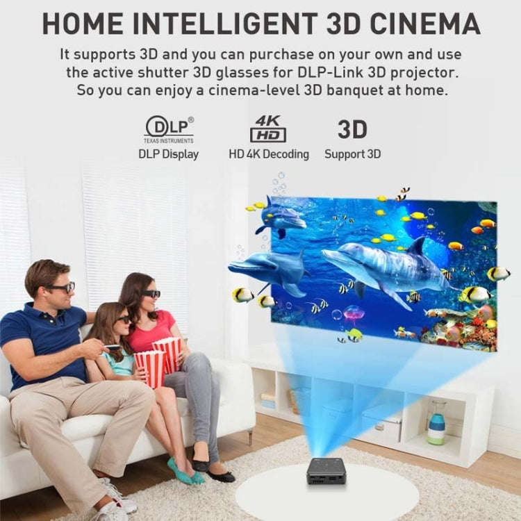 P11 4K HD DLP Mini 3D Projector 4G + 32G Smart Micro Convenient Projector, Style:EU Plug(Black)