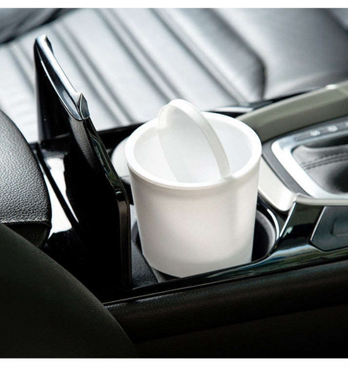Desktop Plastic Rocker Cover Car Storage Round Barrel Car Tissue Trash Can(White)