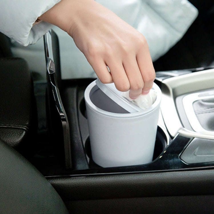 Desktop Plastic Rocker Cover Car Storage Round Barrel Car Tissue Trash Can(White)