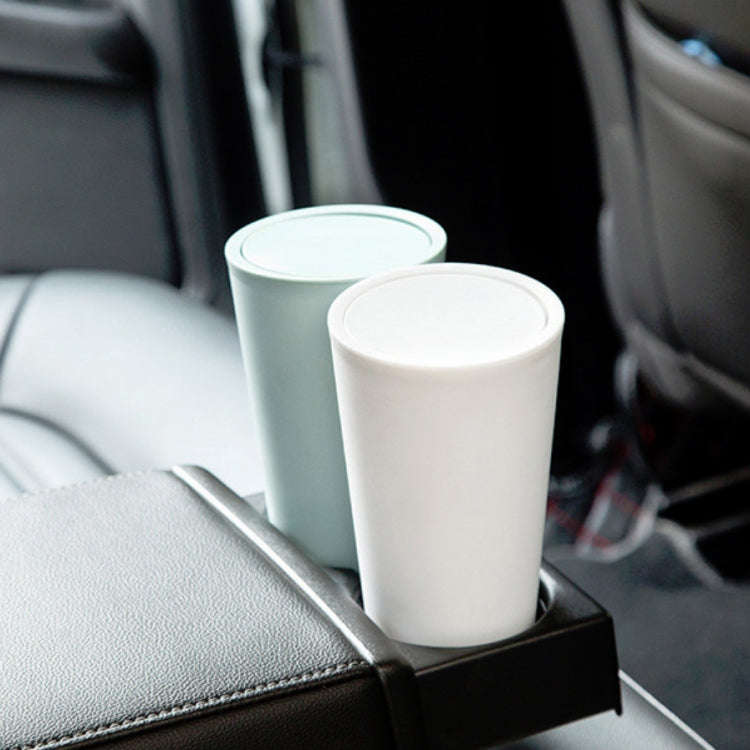 Desktop Plastic Rocker Cover Car Storage Round Barrel Car Tissue Trash Can(White)