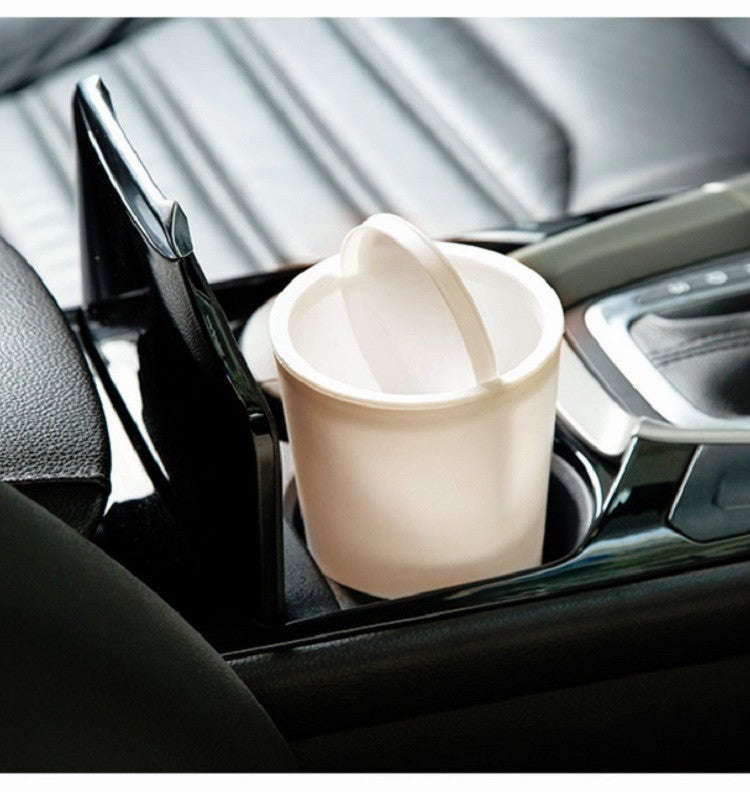 Desktop Plastic Rocker Cover Car Storage Round Barrel Car Tissue Trash Can(Khaki)