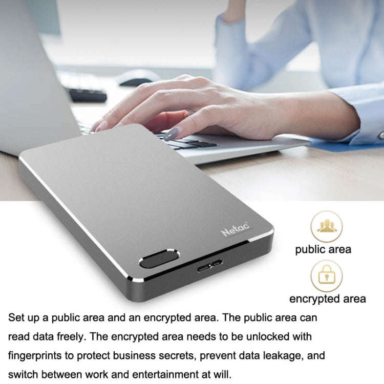Netac K330 High Speed 2.5 Inch Fingerprint Encrypted Mobile Hard Drive, Capacity: 1TB