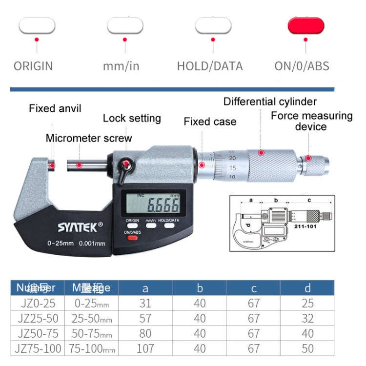 Digital Display Outer Diameter Micrometer 0.001mm High Precision Electronic Spiral Micrometer Thi...