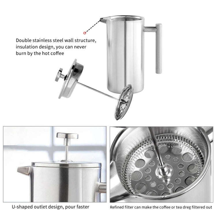 304 Stainless Steel French Pressure Coffee Pot Hand Made Tea Pot, Capacity:350ml