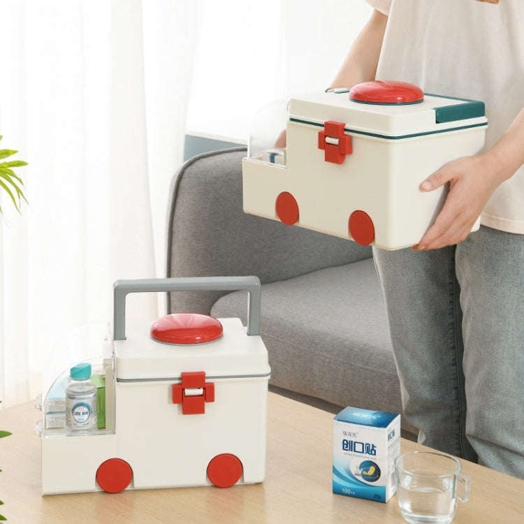 Ambulance First Aid Box Family Medicine Box Household Large Double-layer Medicine Box(White)