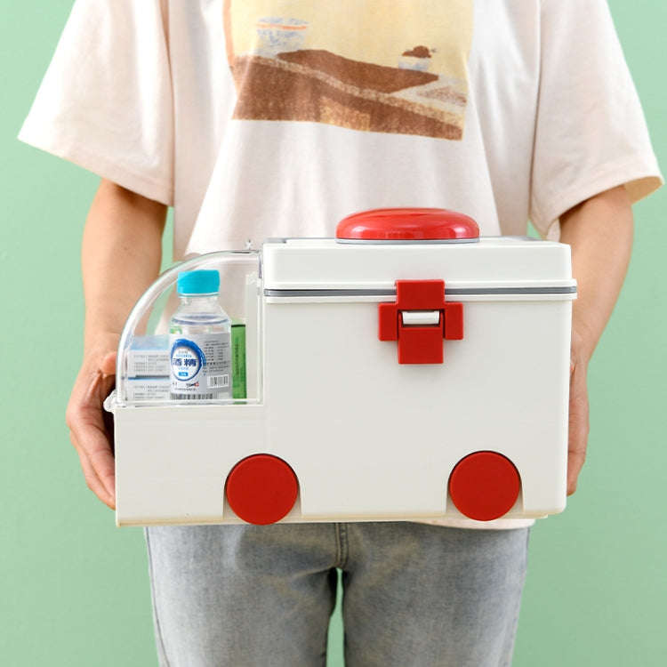 Ambulance First Aid Box Family Medicine Box Household Large Double-layer Medicine Box(White)
