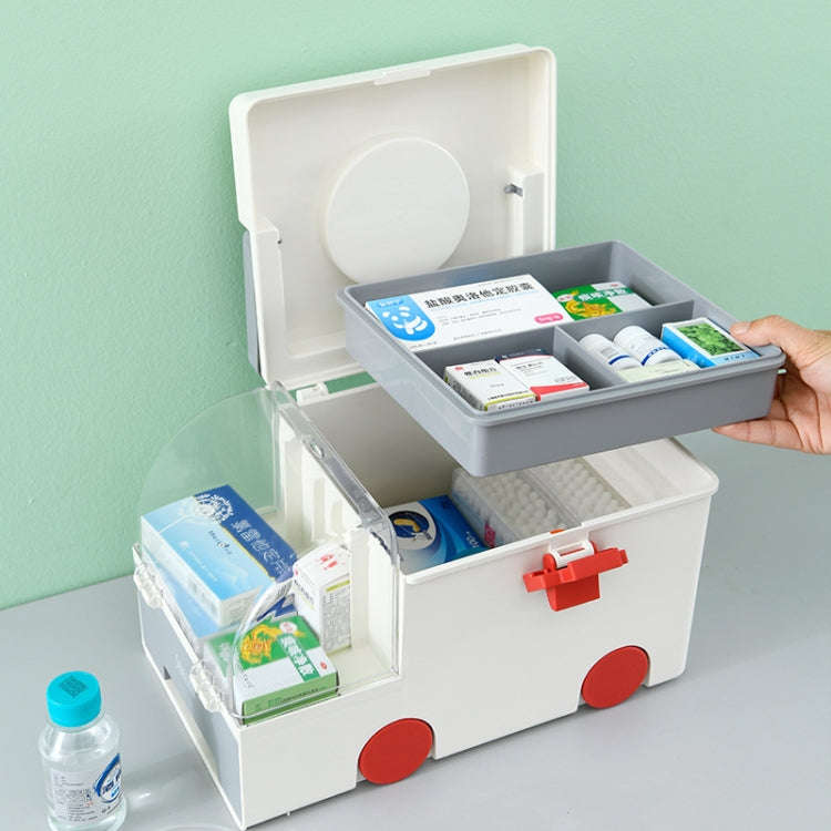Ambulance First Aid Box Family Medicine Box Household Large Double-layer Medicine Box(White)