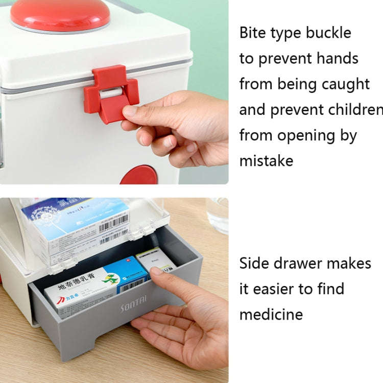 Ambulance First Aid Box Family Medicine Box Household Large Double-layer Medicine Box(White)