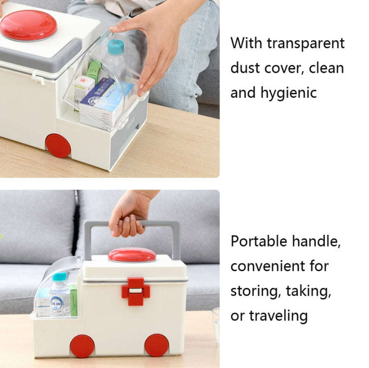 Ambulance First Aid Box Family Medicine Box Household Large Double-layer Medicine Box(White)
