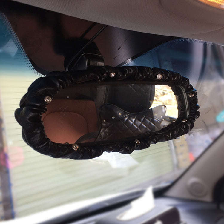 Crystal Car Interior Accessories Rear View Mirror Cover Leather Auto Rearview Mirror Cover Decora...