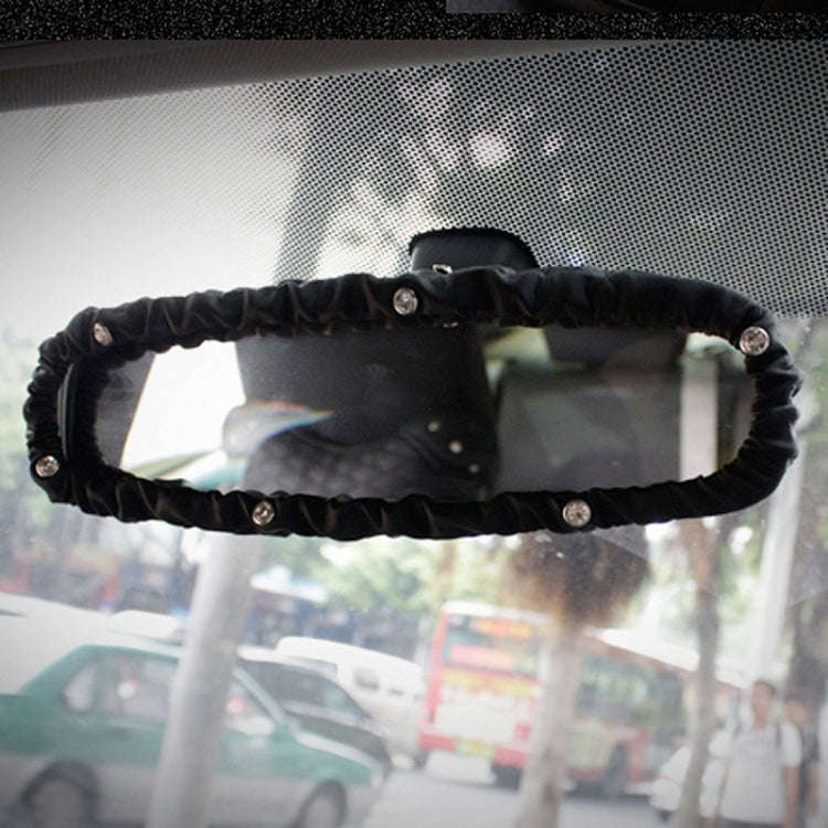 Crystal Car Interior Accessories Rear View Mirror Cover Leather Auto Rearview Mirror Cover Decora...