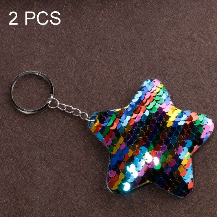 2 PCS Cute Chaveiro Star Keychain Glitter Pompom Sequins Key Chain Gifts for Women Llaveros Mujer...