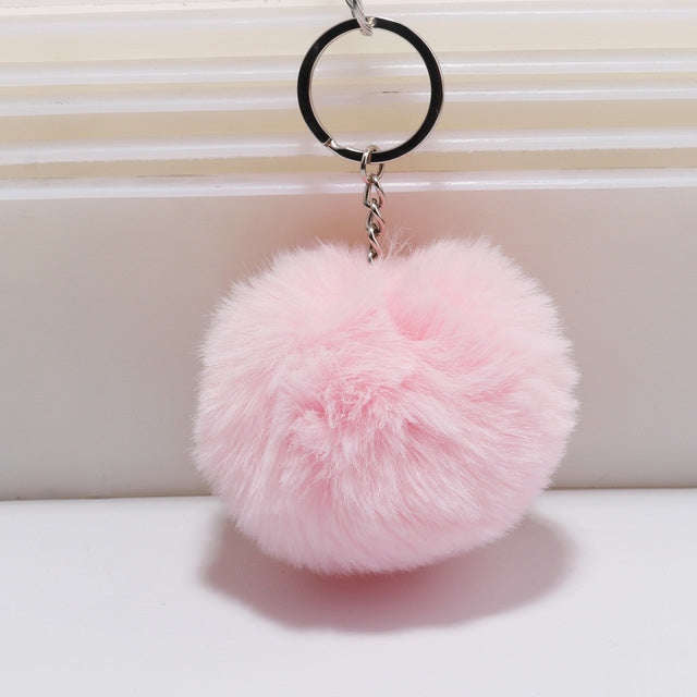 Simple Key Chain Fur Ball Pompon Keychain Pompom Artificial Rabbit Fur Animal Keychains for Woman...