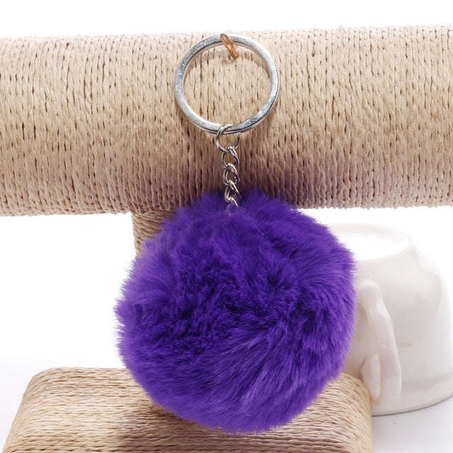 Simple Key Chain Fur Ball Pompon Keychain Pompom Artificial Rabbit Fur Animal Keychains for Woman...