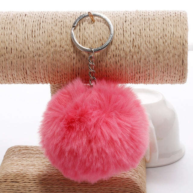 Simple Key Chain Fur Ball Pompon Keychain Pompom Artificial Rabbit Fur Animal Keychains for Woman...