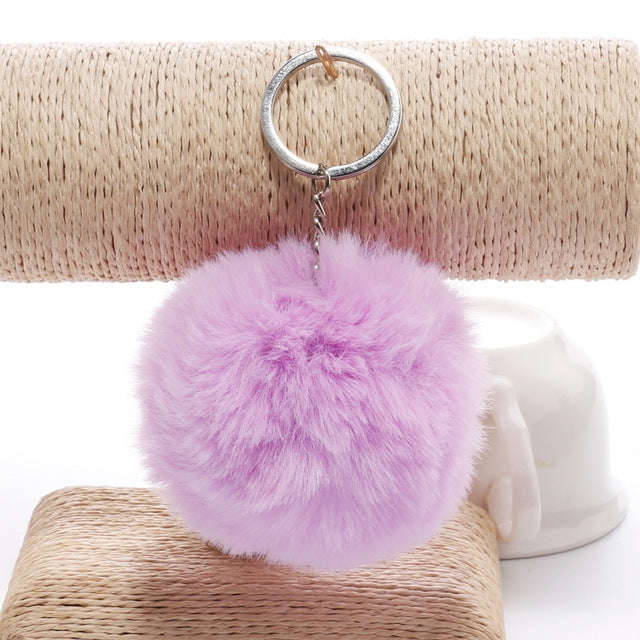 Simple Key Chain Fur Ball Pompon Keychain Pompom Artificial Rabbit Fur Animal Keychains for Woman...