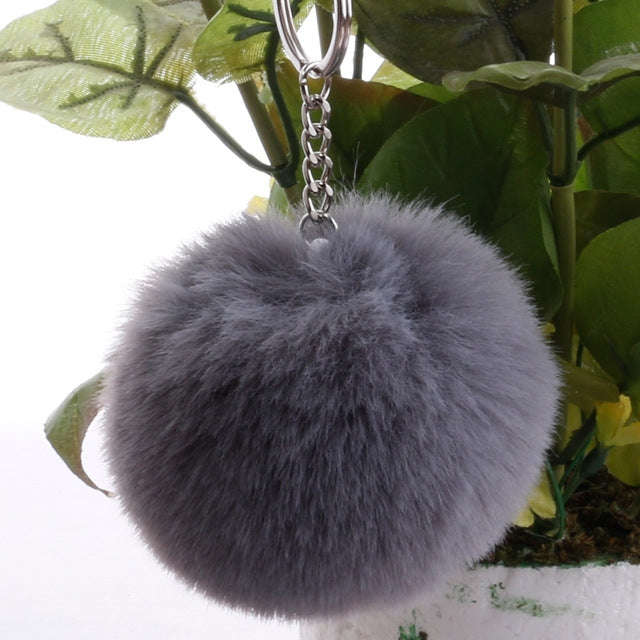 Simple Key Chain Fur Ball Pompon Keychain Pompom Artificial Rabbit Fur Animal Keychains for Woman...