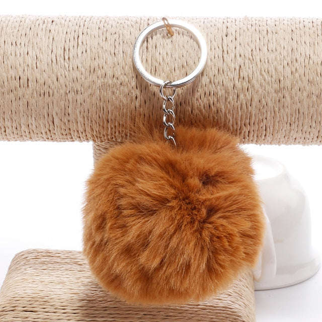 Simple Key Chain Fur Ball Pompon Keychain Pompom Artificial Rabbit Fur Animal Keychains for Woman...