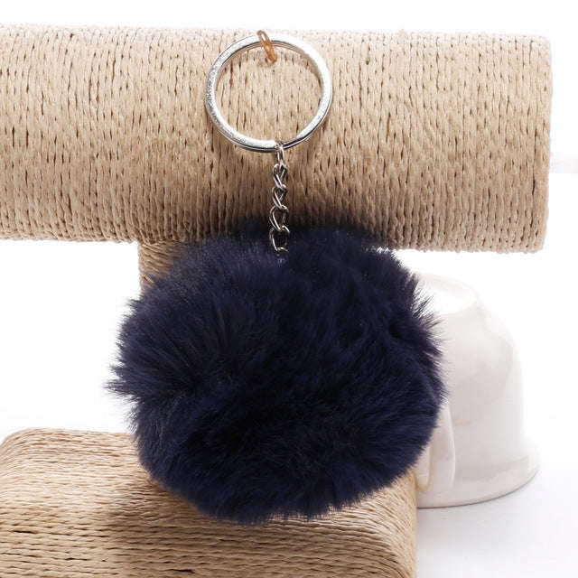 Simple Key Chain Fur Ball Pompon Keychain Pompom Artificial Rabbit Fur Animal Keychains for Woman...