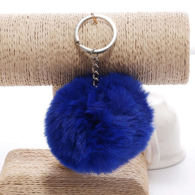 Simple Key Chain Fur Ball Pompon Keychain Pompom Artificial Rabbit Fur Animal Keychains for Woman...