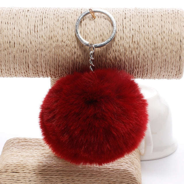 Simple Key Chain Fur Ball Pompon Keychain Pompom Artificial Rabbit Fur Animal Keychains for Woman...