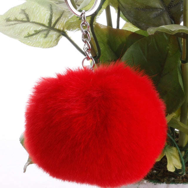 Simple Key Chain Fur Ball Pompon Keychain Pompom Artificial Rabbit Fur Animal Keychains for Woman...