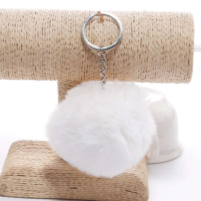 Simple Key Chain Fur Ball Pompon Keychain Pompom Artificial Rabbit Fur Animal Keychains for Woman...