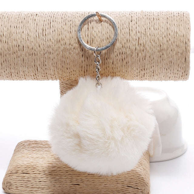 Simple Key Chain Fur Ball Pompon Keychain Pompom Artificial Rabbit Fur Animal Keychains for Woman...