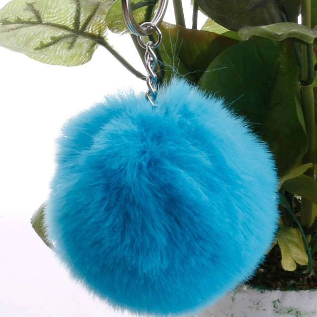 Simple Key Chain Fur Ball Pompon Keychain Pompom Artificial Rabbit Fur Animal Keychains for Woman...