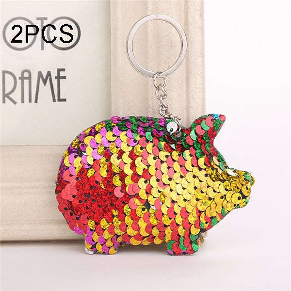 2PCS Cute Chaveiro Pig Keychain Glitter Pompom Sequins Key Chain Gifts for Women Llaveros Mujer C...