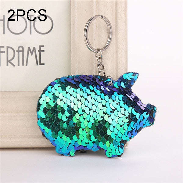 2PCS Cute Chaveiro Pig Keychain Glitter Pompom Sequins Key Chain Gifts for Women Llaveros Mujer C...