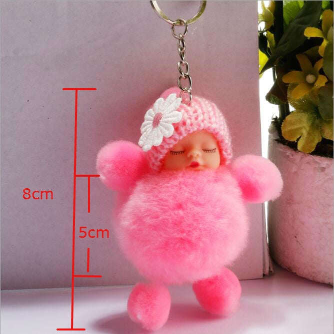 Sleeping Baby Doll Ball Key Chain Car Keyring Holder Bag Pendant Charm Keychain(Magenta)