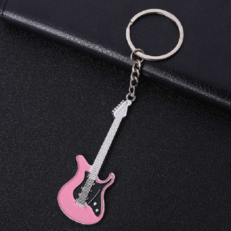2 PCS Creative Guitar Keychain Metal Musical Instrument Pendant(Pink)